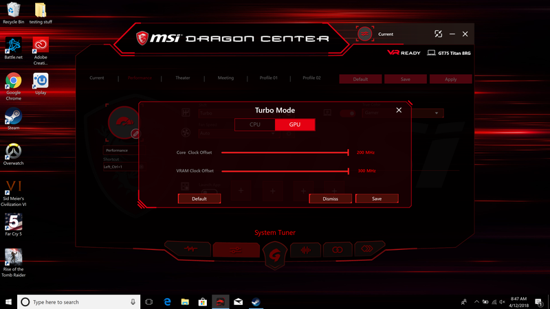 While the GT75 is probably capable of going even higher, MSI’s Dragon Center makes it really easy to overlcock both CPU and GPU performance.